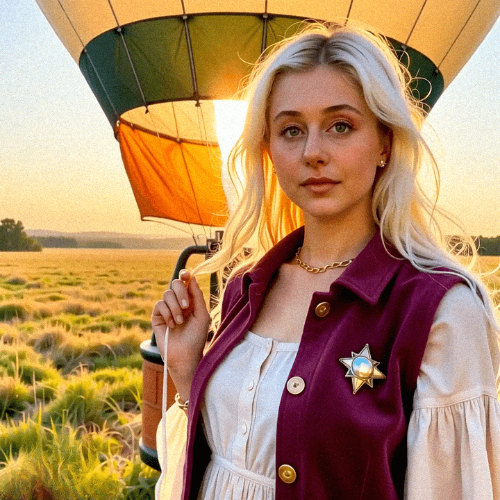 Emma-Jane MacKinnon-Lee, riding a hot air balloon